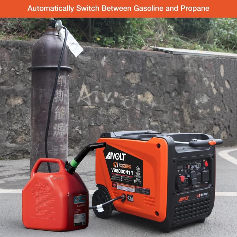 AIVOLT Dual Fuel Inverter Generator 8000 Wattages 50 Amp Gas Propane Powered Super Quiet Portable Inverter Generator for Home Use, Camping Travel RV Jobsite, 50 State Approved