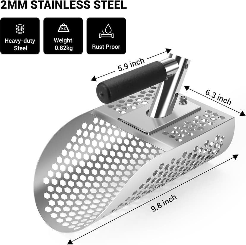 Sand Scoop with Shovel for Metal Detecting, Metal Detector at Beach,Heavy Duty Stainless Steel Metal Detecting Tool,Treasure Finds Scoop, Digging Shovel Fast Sifting Shovel