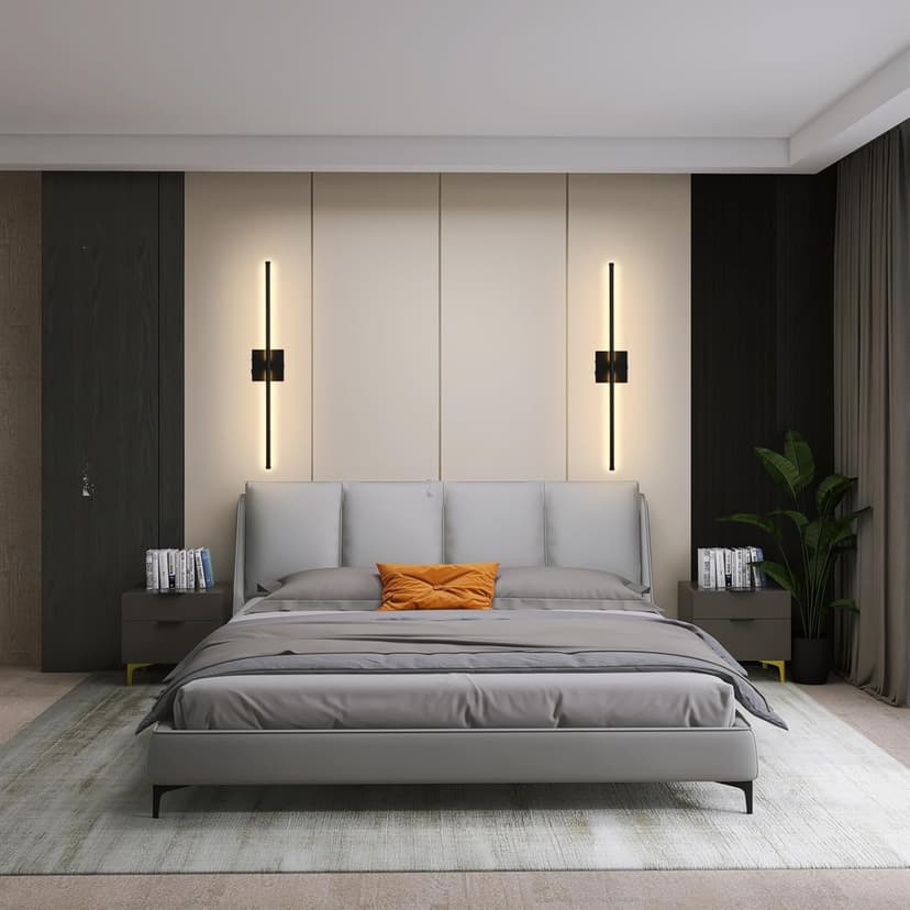 LED Wireless Wall Sconce with Remote Control (Set of Two), USB Rechargeable Battery Powered Indoor Wall Lamps, Dimmable, 360° Rotate,Timing, 28.3 inch Black Wall Lights for Hallway/Living Room/Bedroom
