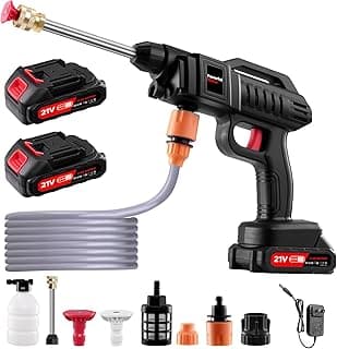 Cordless Pressure Washer,1500W Portable Battery Pressure Washer, 60Bar/870 PSI High Pressur𝗲 Washer Gun with 2 Nozzles, 2 Battery, 5m Hose Cordless Jet Washers/Pressur𝗲 Washer for Car/Floor/Patio