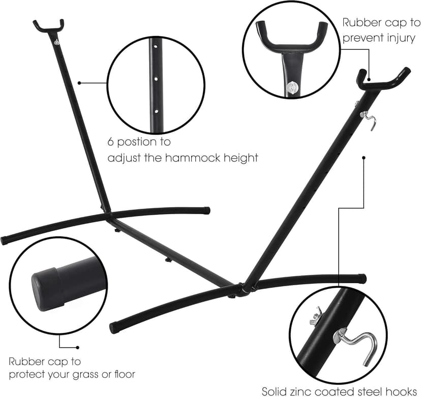 Hammock with Stand for Outside, Heavy Duty Space Saving Steel Stand with 450 lb Capacity,Double Hammock with Portable Carrying Bag, Hamacas para Adultos for Outdoors, Patio, Garden, Yard