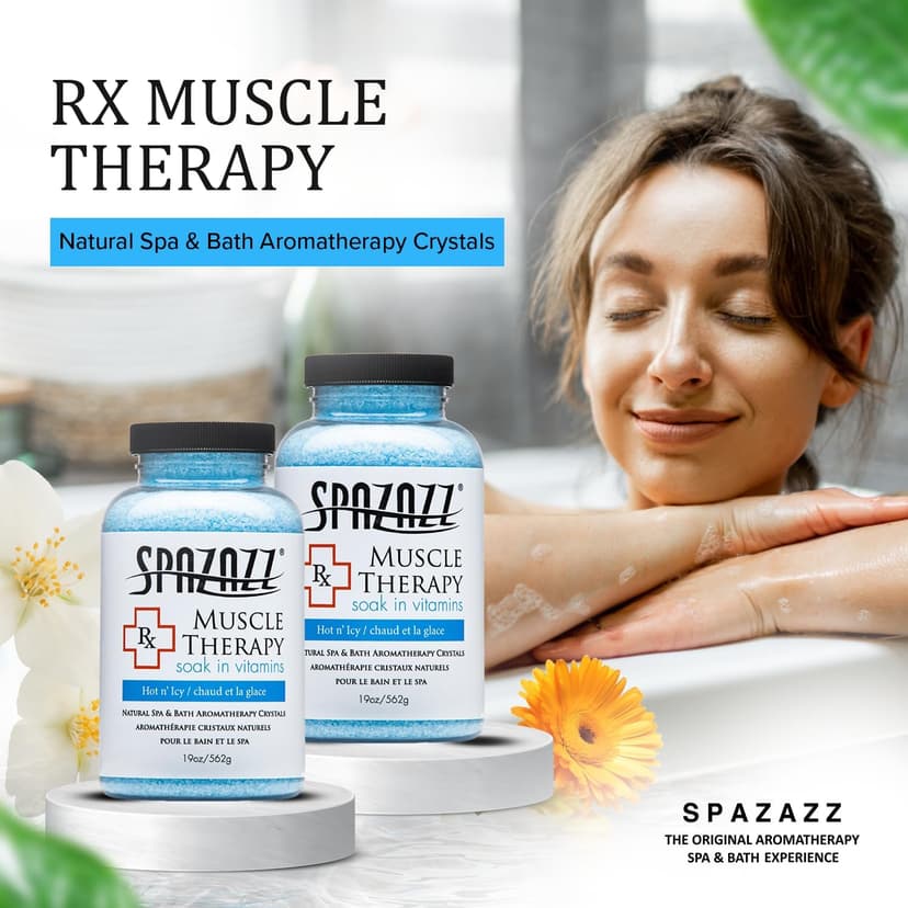 Spazazz Armotherapy Hot Tub Rx Muscle Therapy Natural Spa & Bath Salt Crystals 19oz- Hot 'N ICY - with Magnesium & Arnica - Safe for All Spa and Hot Tub Equipment