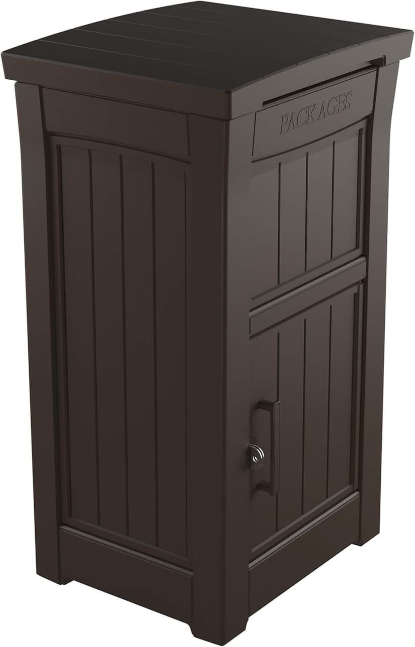 Keter Delivery Box for Porch with Lockable Secure Storage Compartment to Keep Packages Safe, One Size, Brown