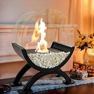 Round Glass Large Tabletop Fireplace 12.5" H Portable Fire Bowl Pot Clean Burning Bio Ethanol Ventless Fireplace for Indoor Outdoor Patio Parties Events(Black)