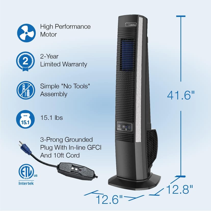 Lasko 42" Portable Outdoor Tower Fan with Bluetooth Technology for Decks, Patios and Porches with 4 Speeds, Night Mode, Internal Oscillation, Black, YF200, Large