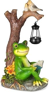 Outdoor Funny Frog Statue, Resin Reading Frogs Garden Decor, Solar Frog Gift Sculpture Decoration for Home Patio, Yard, Lawn, Porch, Ornament, Green, XS1209
