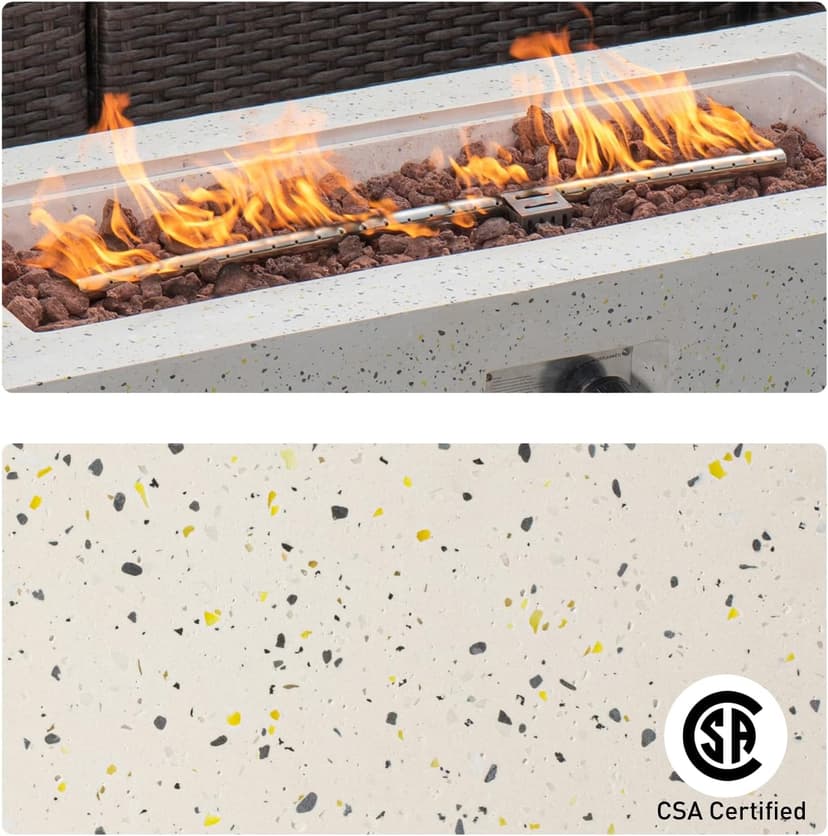 COSIEST 2-Piece Outdoor Propane Fire Pit Table Set w Tank Table, 42" Terrazzo Rectangle Fire Table (CSA Certified, 50,000 BTU) w 16" Tank Cover Side Table, Waterproof Cover for Garden, Pool, Backyard