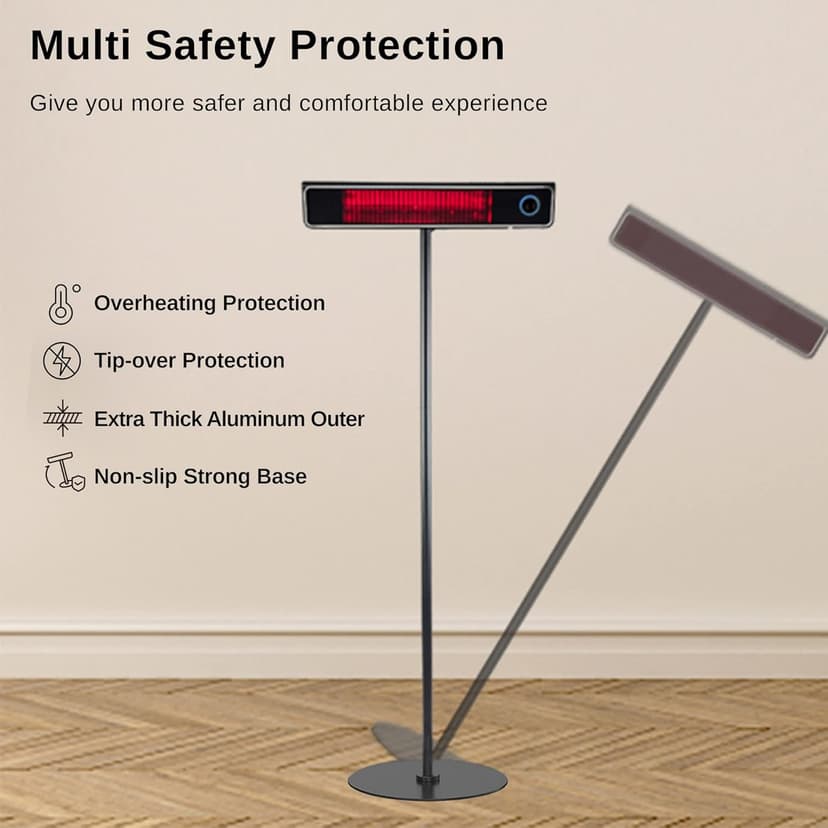 EAST OAK Patio Heater Electric, 1500W Standing Outdoor Heaters for Patio with Nanocrystal Glass-ceramic, Fast Heat Waterproof & Dustproof, Tip-over & Overheat Protection, 3 Heat Settings & 24h Timer
