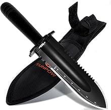 SUNPOW Metal Detector Shovel Digging Tools - Heavy Duty Double Serrated Edge Digger Shovel Knife - Garden Digging Tools with Carrying Sheath - Metal Detector Accessories