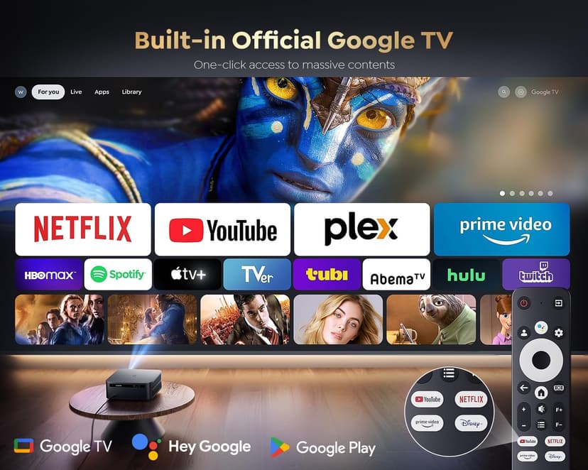 [1200 ANSI/Google TV/Voice Control]Smart Projector with WiFi 6 and Bluetooth, Netflix-Licensed 4K Support, Outdoor Movie Proyector, 1080P Home Ceiling Auto Focus Projector, PUTRIMS K12 Gray