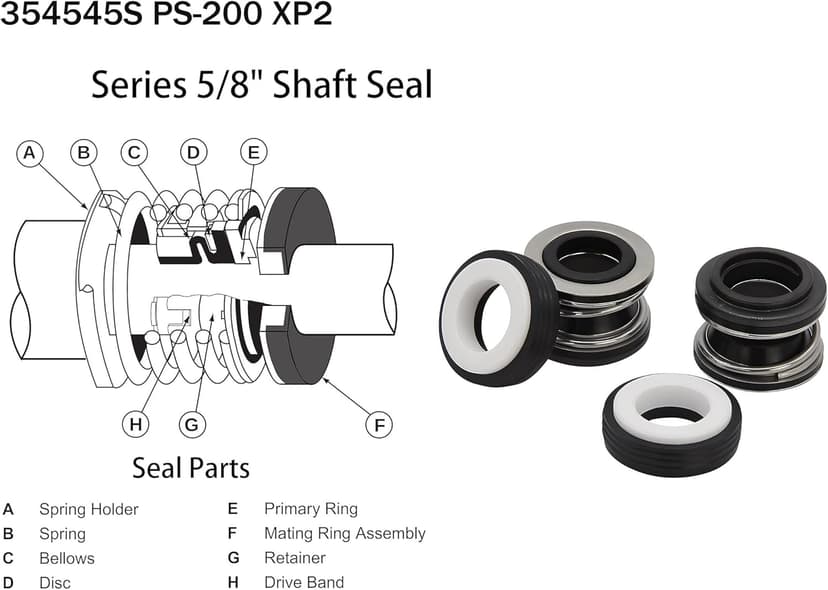 Approximately 5/8 ""Shaft Seal Replacement XP2 PS-200 (2/Pack) for 354545 AquaFlo Flo Main Pool and spa Pump, black