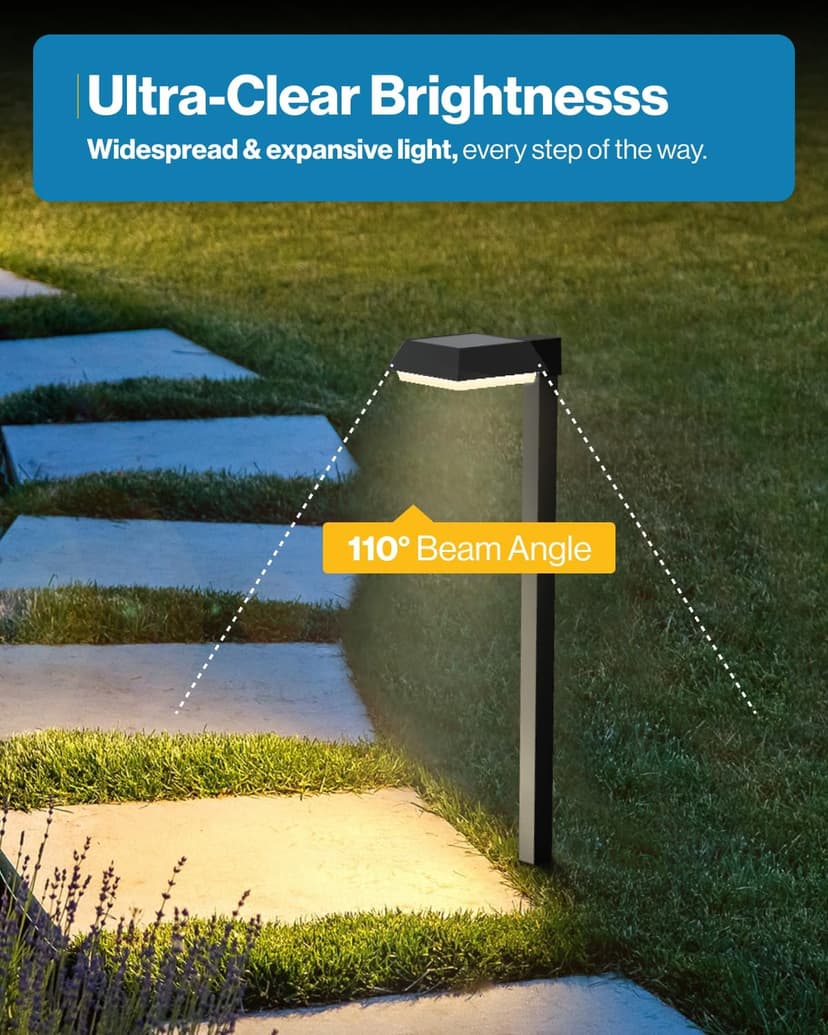 Sunco 6 Pack 2W Solar Sidewalk Dusk to Dawn Outdoor Backyard Walkway Garden Driveway Landscape Waterproof Patio Yard Lawn Super Bright Path Lights, 100 Lumens, 3CCT 3000K/5000K/7000K, Non-Dimmable