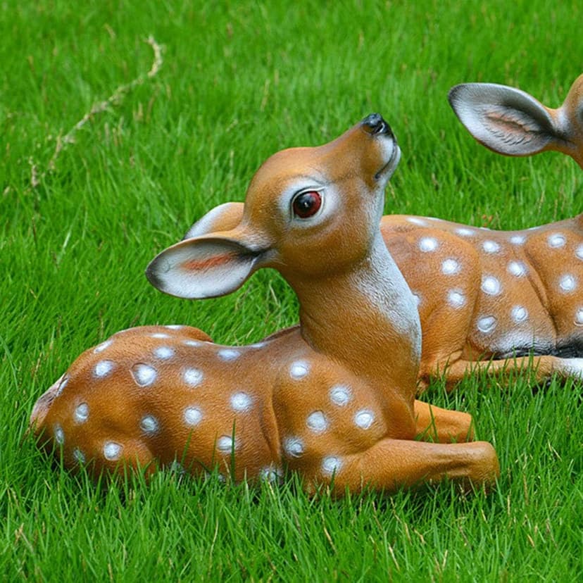 YukaBa Garden Resin Deer Figurine, Outdoor Garden Statue Deer Lying Down Sculpture Ornaments 6.7x4.5in, Polyresin, Full Color(2 Pcs)