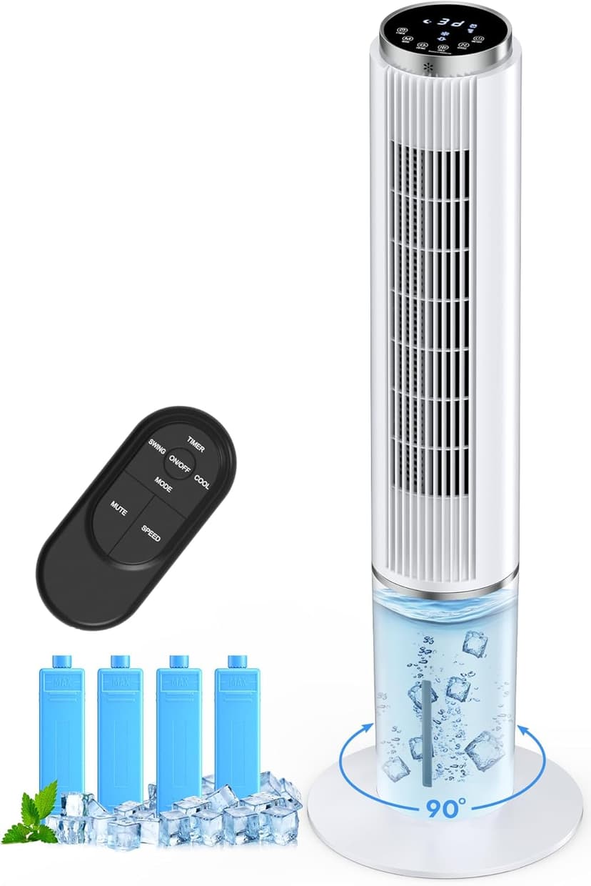 42 INCH Portable Air Conditioners w/LED Touch Screen, 4 Mode&3 Speed,1-Gal Tank for 15H Cooling Evaporative Air Cooler,12H Timer, No Hose No Window Needed, 90° Oscillating AC Unit for Bedroom