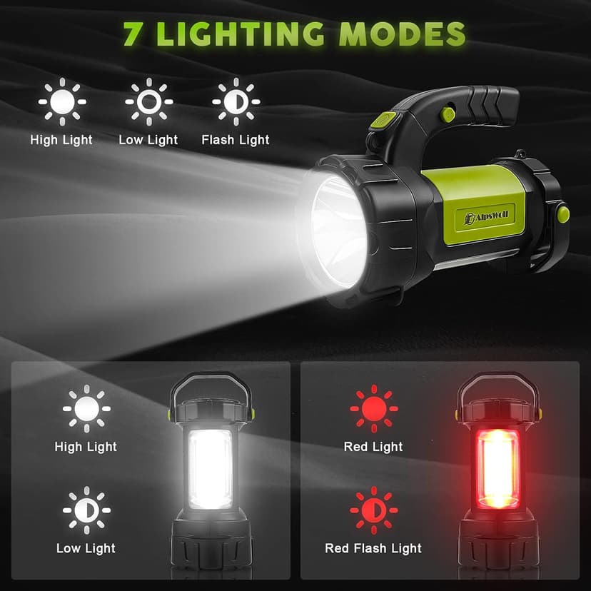 Camping Lantern Rechargeable, AlpsWolf LED Flashlight Spotlight Lantern with 800LM, 3600 Capacity Battery Powered, Portable Bright Camping Light for Emergency, Outdoor Hiking, Power Outages