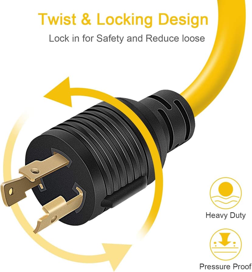 30 Amp to 110 Adapter Generator Power Cord, 3 Prong 30 Amp to 15 Amp Generator Adapter, Nema L5-30P Male to 3X 5-20R Female with Lighted End, 1.5 FT