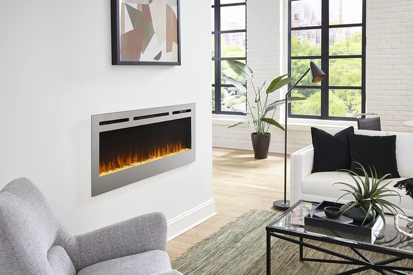 Touchstone Sideline Deluxe -Stainless Steel Smart Electric Fireplace- 50" Wide- Alexa/WiFi-Enabled- in Wall Recessed- 5 Flame Settings- 9 Flame Colors- 1,500W Heater- Log & Crystal Options- 86273