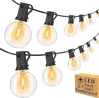 100ft Outdoor String Lights Waterproof/Connectable/Dimmable with 52 LED Shatterproof Bulbs,2-Pack 50ft UL Listed Globe G40 String Lights Outside Lighting for Patio Backyard Cafe Party Wedding Garden
