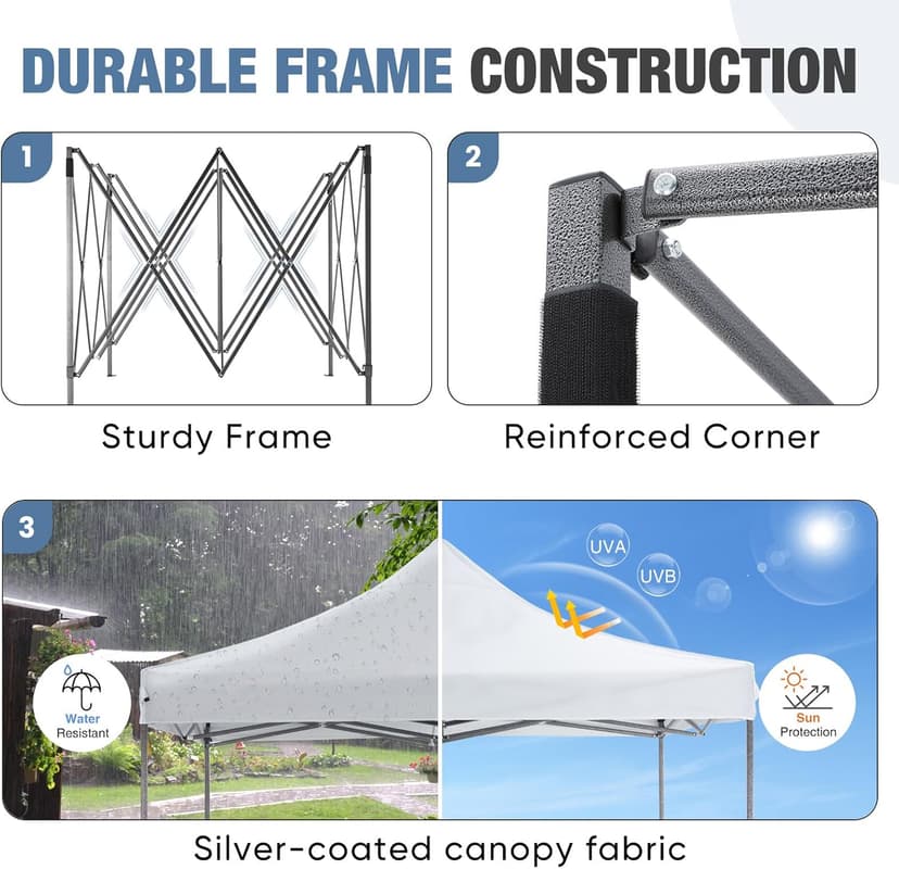 DUMOS Canopy Tents 10x10 Heavy Duty with Sand Bags, Pop Up Canopy for Vendor Market,Parties,Backyard with Carrying Bag, Waterproof Portable Tent Pop Up Shade 10FT WH