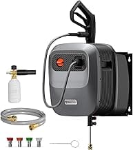 Giraffe Tools Grandfalls Pressure Washer G20 Pro, 2500 PSI 2.2 GPM, Wall Mounted Power Washer with 65FT Hose Reel, Ultra-Soft Pressure Hoses, 4 Nozzles for Floor/Cars/Fences/Patios, Dark Silver