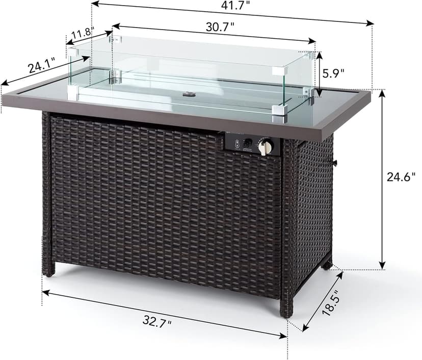 Propane Fire Pits, PAMAPIC 50,000 BTU Auto-Ignition Outdoor Fire Pit Table with Glass Wind Guard,41 Inch Outdoor Fire Tables for Patio Garden Deck Backyard Poolside