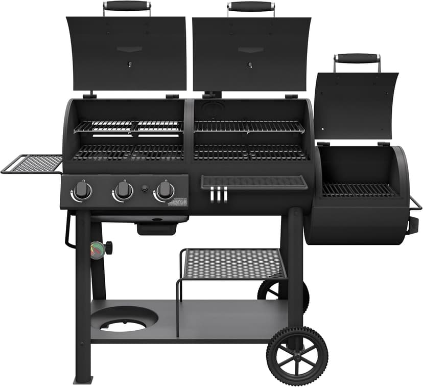 OKLAHOMA JOE'S® Canyon™ Deluxe Charcoal and Propane Gas Combination Smoker and Grill, Black Steel, 24203005