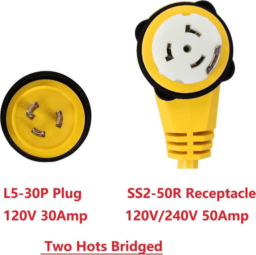 ONETAK L5-30P to SS2-50R 1.5FT Right Angle 90 Degree 120V 30 Amp 3 Prong Male to 4 Prong Twist Lock Receptacle Generator RV Marine Shore Boat Power Cord Adapter