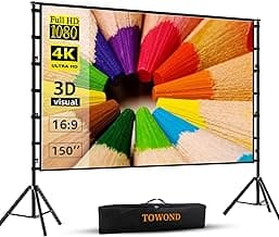 Projector Screen and Stand,Towond 150 inch Indoor Outdoor Projection Screen, Portable 16:9 4K HD Rear Front Movie Screen with Carry Bag Wrinkle-Free Design for Home Theater Backyard Cinema