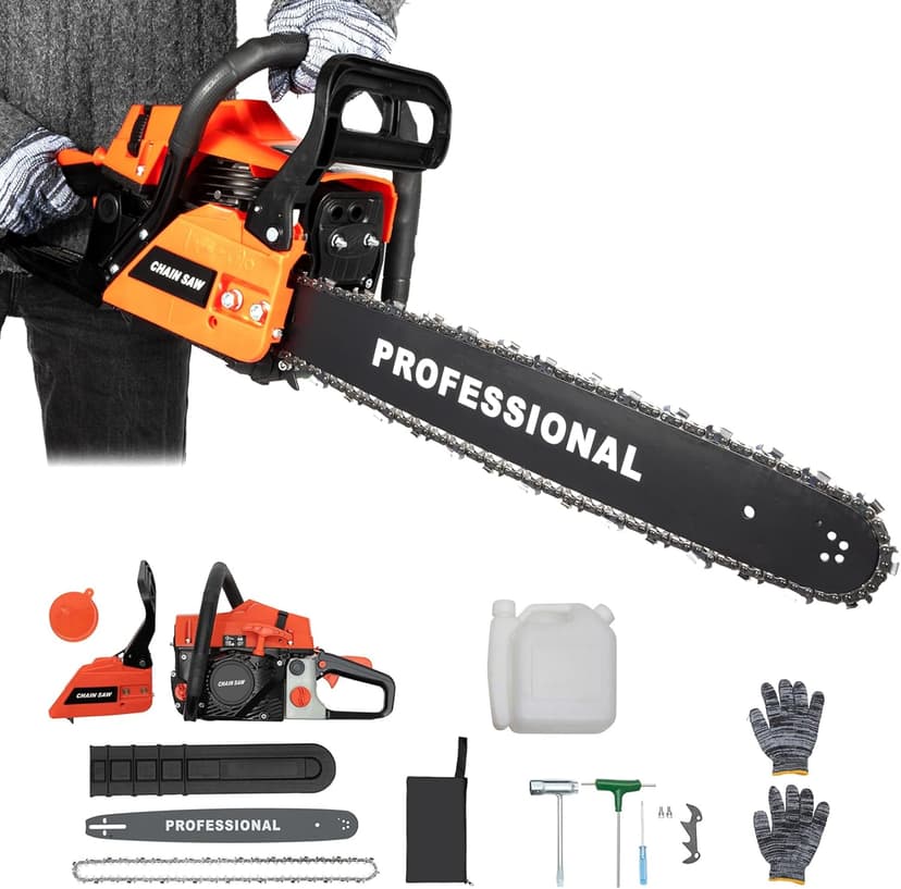 Upgrade 58cc Gas Chainsaw 20 Inch 2-Stroke Gas Powered Chainsaw Air-Cooled Gas Chainsaw Handheld Gasoline Chain Saw for Wood Cutting