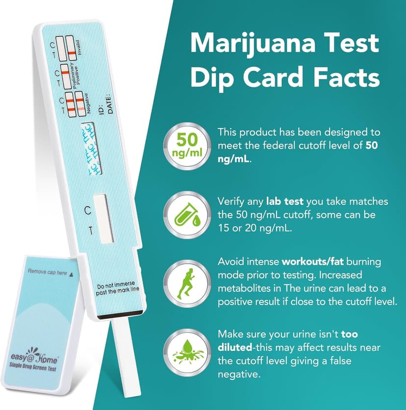 Easy@Home Single Drug Screen Test (Cannabinoids Urine Test) - THC Tests for Home THC Drug Test Urine Detox Kit Cutoff Level 50ng/mL Individually Wrapped - EDTH-114 (15 Pack)