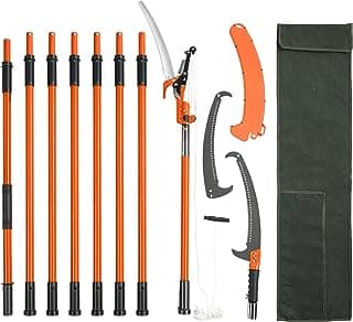 VEVOR Manual Pole Saw, 7.3-27 ft Extendable Tree Pruner, Sharp Steel Blade and Scissors High Branches Trimming, Branch Trimmer with Lightweight 8 Fiberglass Handles, for Pruning Palms and Shrubs