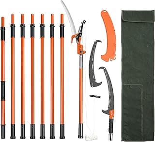 VEVOR Manual Pole Saw, 7.3-27 ft Extendable Tree Pruner, Sharp Steel Blade and Scissors High Branches Trimming, Branch Trimmer with Lightweight 8 Fiberglass Handles, for Pruning Palms and Shrubs