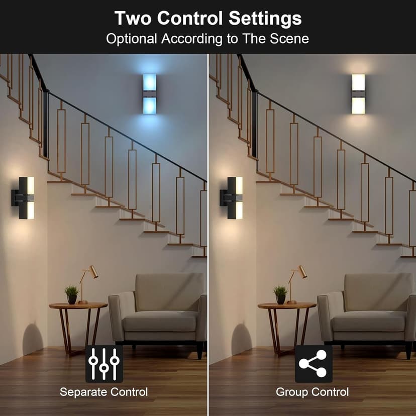 XMCOSY+ Outdoor Wall Lights, 1400LM Smart RGBCW Porch Lights Outdoor Exterior House LED Wall Lighting, WiFi APP Control, Compatible with Alexa, Adjustable Dual-Head IP65 Waterproof Wall Sconces (2PK)