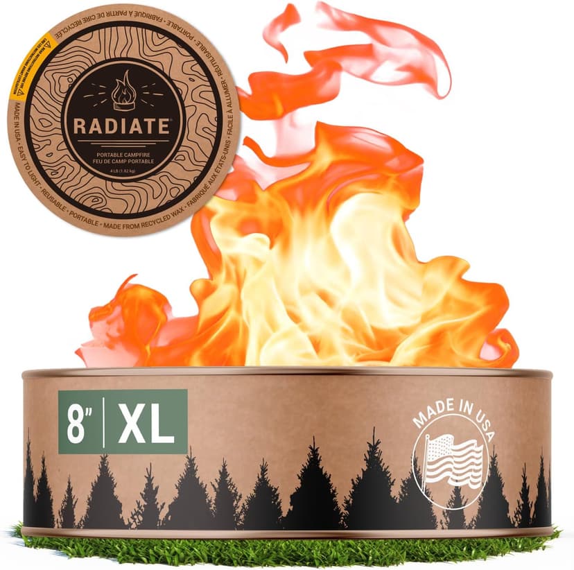 Radiate 2 Pack XL 8" Portable Campfire As Seen On Shark Tank - Up to 5 Hours of Burn Time, Reusable Travel Fire Pit for Camping, Patios and Beach Days - Great Alternative to a Real Fire - Made in USA