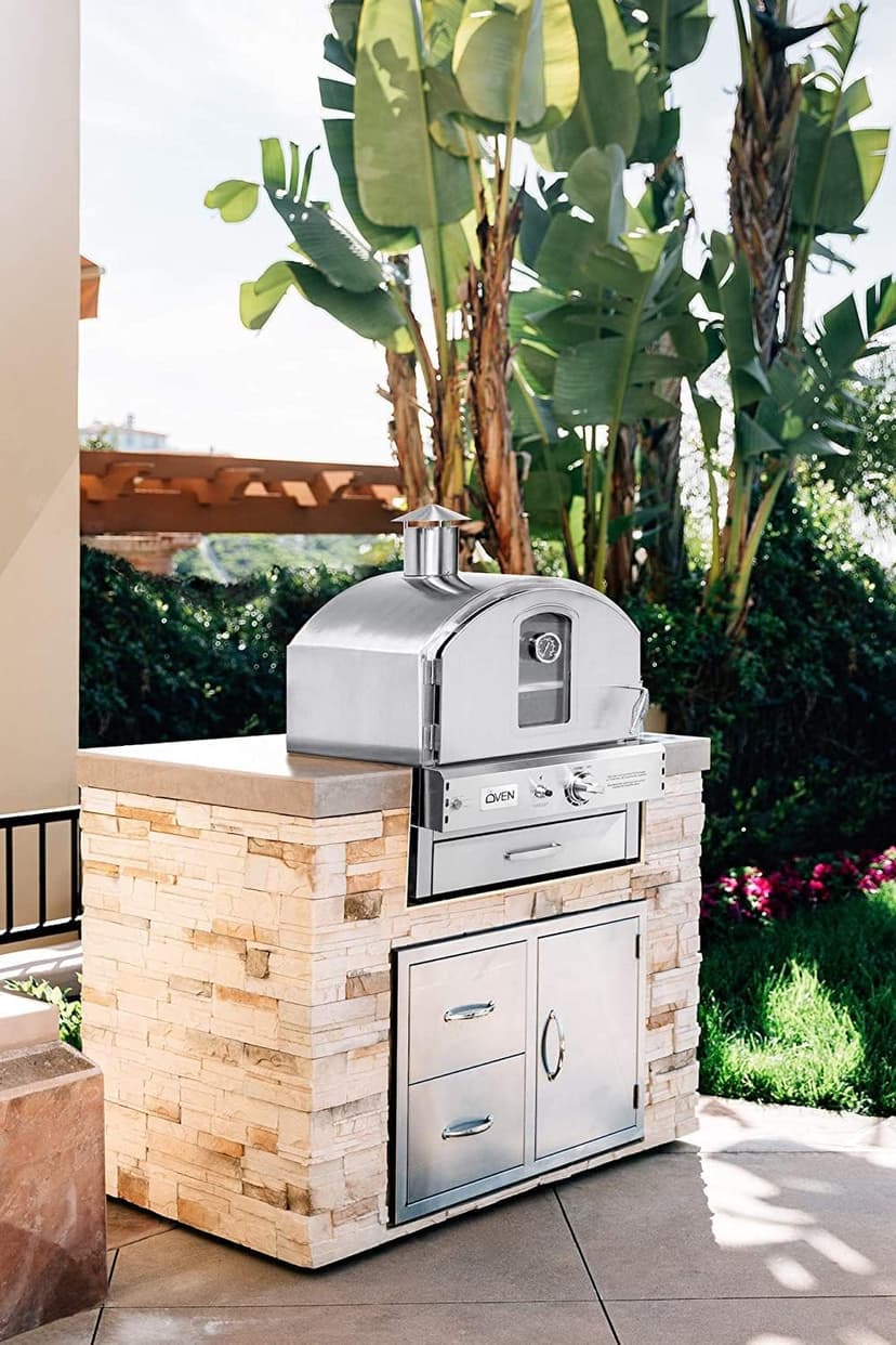 AMS Fireplace Summerset Pizza Oven - Large Capacity Propane Gas Outdoor Oven with Pizza Stone and Smoker Box, 304 Stainless Steel Construction for Built-in or Countertop Use. FREE Tabletop Fire Pit