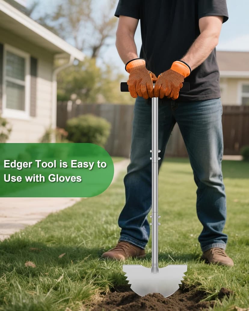 Serrated Edger Lawn Tool - Half Moon Shovel with Softer T-Handle, Lawn Edger for Yard, Garden, Landscaping, Sidewalk, Cable Burial - Ergonomic Design, Rust-Proof, 38 in.
