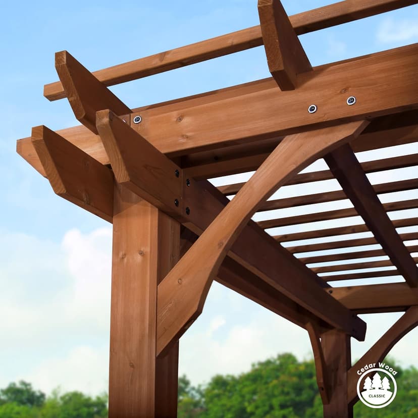 Backyard Discovery Beaumont 12' x 10' Traditional Cedar Wood Pergola Kit with Trellis Roof, All-Season Durability, High-Wind Rating, PowerPort, Shade for Outdoor Patio, Deck, Garden, and Entertaining