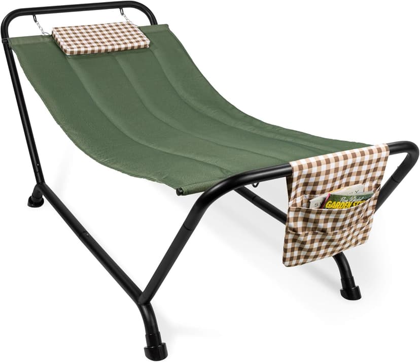 Best Choice Products Outdoor Hammock Bed with Stand for Patio, Backyard, Garden, Poolside w/Weather-Resistant Polyester, 500LB Weight Capacity, Pillow, Storage Pockets - Green