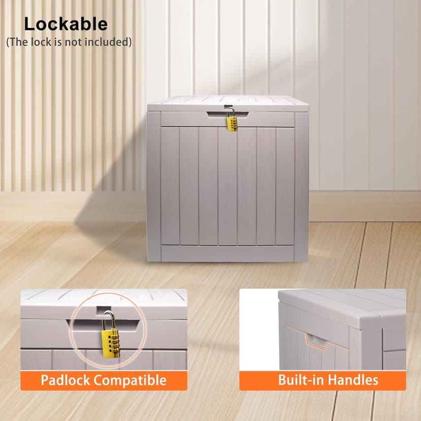 Plastic Deck Box Small Resin 31 Gallon Patio Storage Boxes Outdoor Waterproof Storage for Outside Toy Storage Box Waterproof Grey Garden Storage Bin with Lid Lockable Dock Box