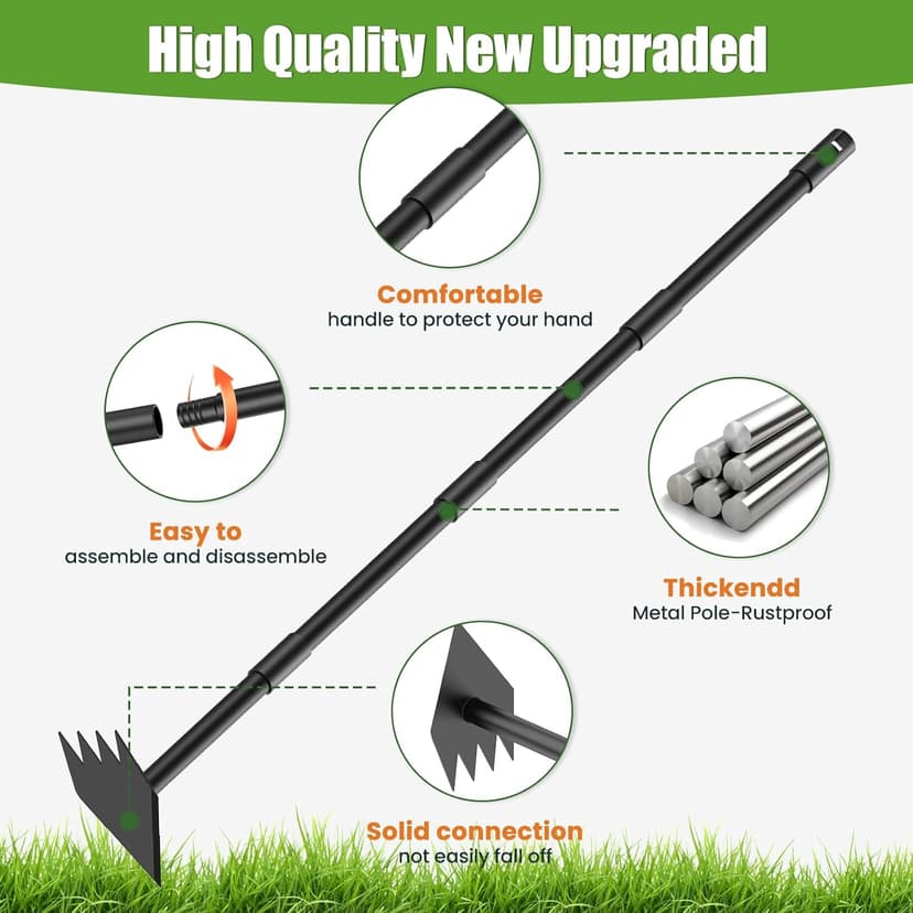 Luvenia Garden Hoe Triangle Sharp Hoes Garden Tool Manual Weeder Gardening Weeding Tool 60" Long Handle 2-in-1 Adjustable Stainless Steel Heavy Duty Hoes for Digging Soil Weeding Planting