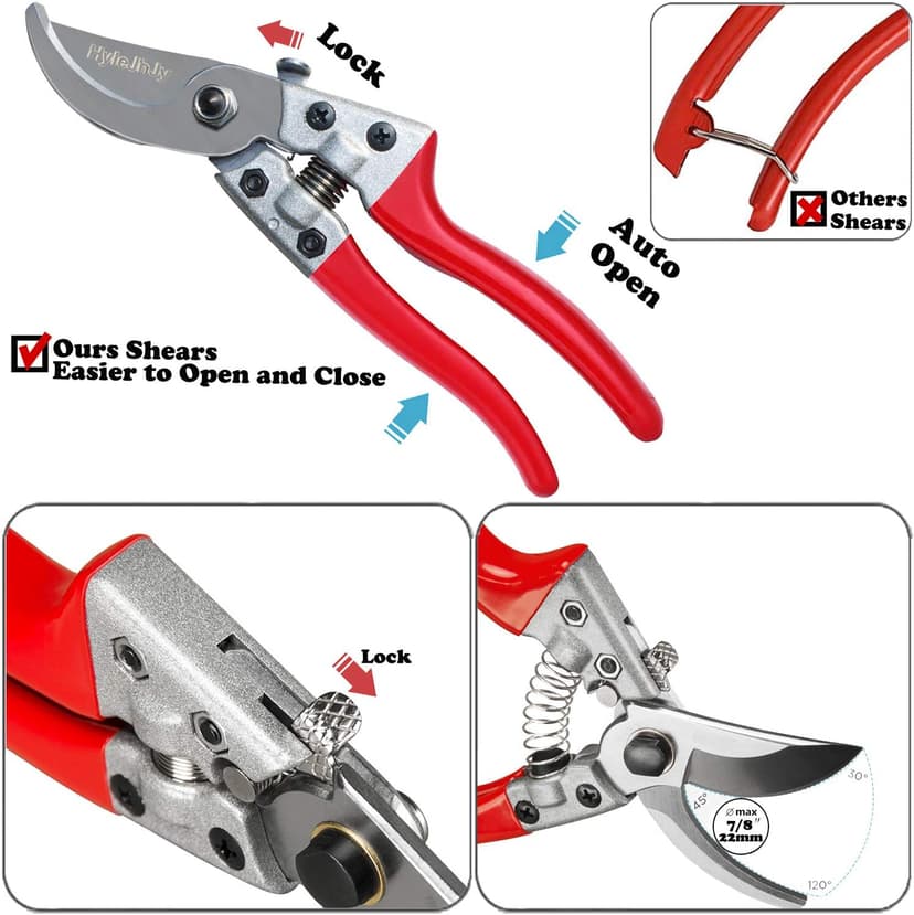 Pruning Shears with Stainless SK5 Steel Blades+Straight Tip Gardening Shears Garden Shears Garden Clippers Florist Scissors Hand Pruners Garden Tools Gardening Tools Set,Red