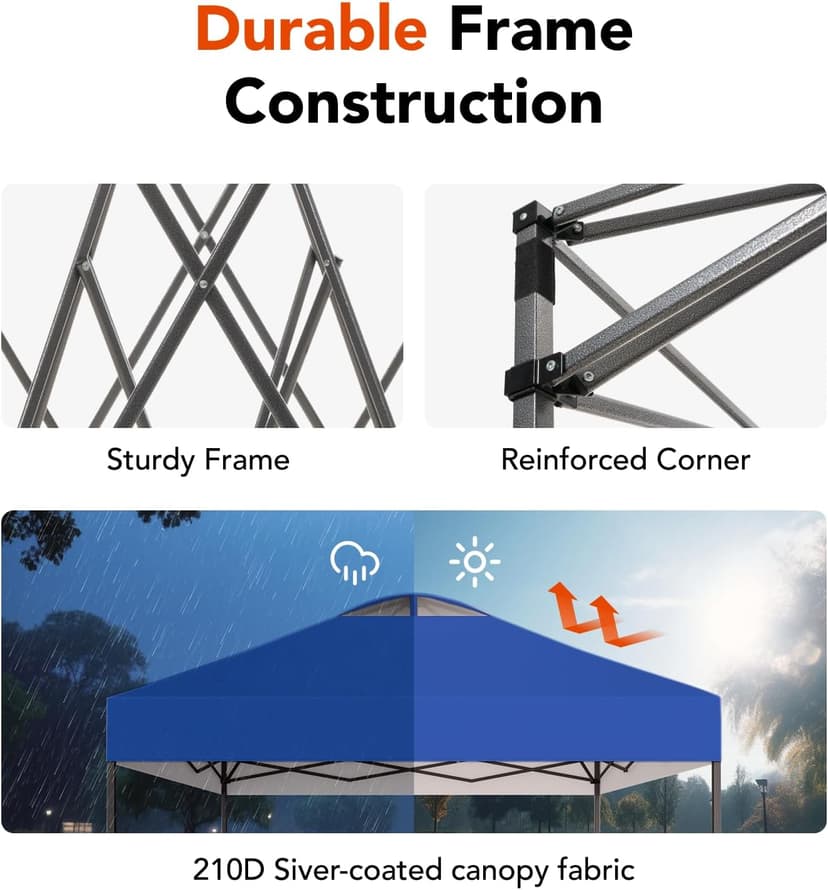 Amada 10x10ft 1-Person Setup Pop Up Canopy Tent - Easy Outdoor Sun Shade for Events, Parties, Camping, Gazebo with Wheel Cover Bag, Beach Tent with 3-Speed Adjustable Height,Blue