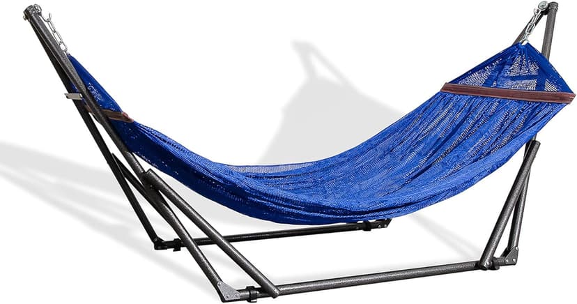 Best Home Fashion Hammock with Collapsible Steel Stand & Carrying Case, Portable & Adjustable, Perfect for Camping Beach Summer Patio, EZ Daze Foldable Hammock with Stand - Navy