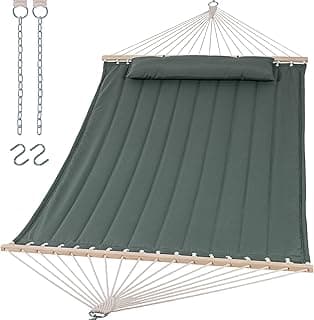 SUNCREAT Double Hammock for 2 Person, Extra Large Outdoor Portable Hammock with Hardwood Spreader Bar, Soft Pillow, 475 lbs Capacity, Gray Green