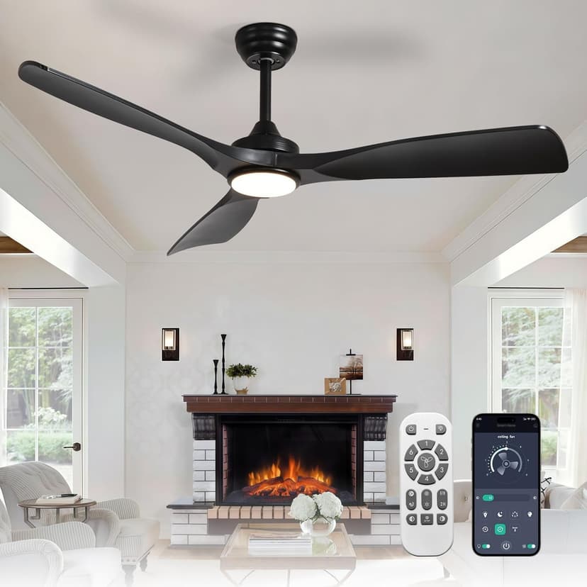 Depuley 52-Inch Ceiling Fan with Light: Black 3 Blade Outdoor Fans for Patios - Dimmable Indoor Fan with Remote APP Control Ultra Quiet DC Motor Reversible 6 Speed Timer
