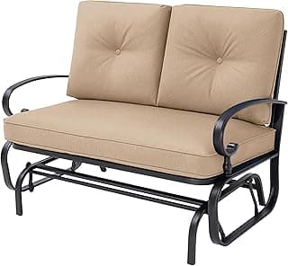 Incbruce Outdoor Glider Rocking Chair Patio Glider Bench for 2 Person, Porch Loveseat Seating Patio Steel Frame Chair Set with Cushion for Porch, Patio, Garden (Brown)