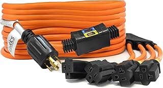 Ceptics GN-CD-1-50 GN-CD-2-50 L14-30P to NEMA 5-15/20R Generator Distribution Power Cord (50', Switch Breaker) -Industrial Grade, Heavy Duty (5 Year Warranty), 50 Feet, Orange, Ft