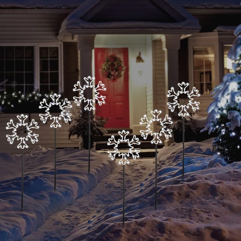 Snowflakes Christmas Pathway Lights Outdoor, 10 Large Snowflakes Christmas Decorations Outdoor Yard, Pathway Marker Stake Lights for Patio Ground Path Sidewalk Walkway Driveway