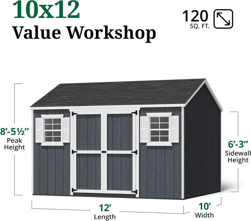 10x12 Value Workshop Shed with Operable Windows, Outdoor Wood Storage Do-It-Yourself Precut Kit