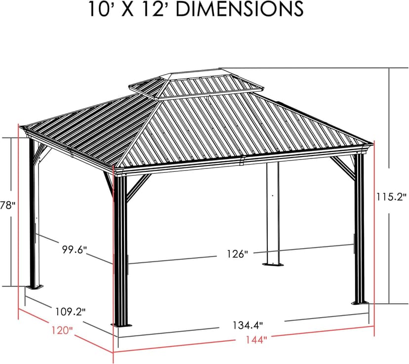 Kozyard Alexander 10' X 12' Hardtop, Aluminum Metal Gazebo with Galvanized Steel Double Roof Canopy, Curtain and Netting, Permanent Pavilion for Patio, Backyard, Deck, Lawn (Brown)